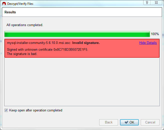 Kleopatra: the Decrypt and Verify Results Dialog: Bad