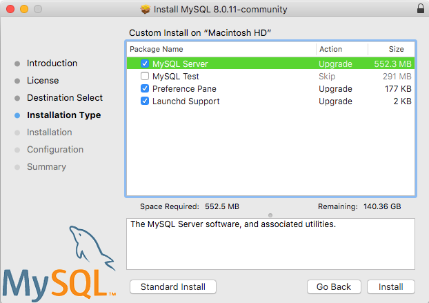 MySQL Package Installer Wizard: Customize