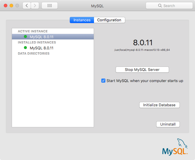 MySQL Preference Pane: Instances